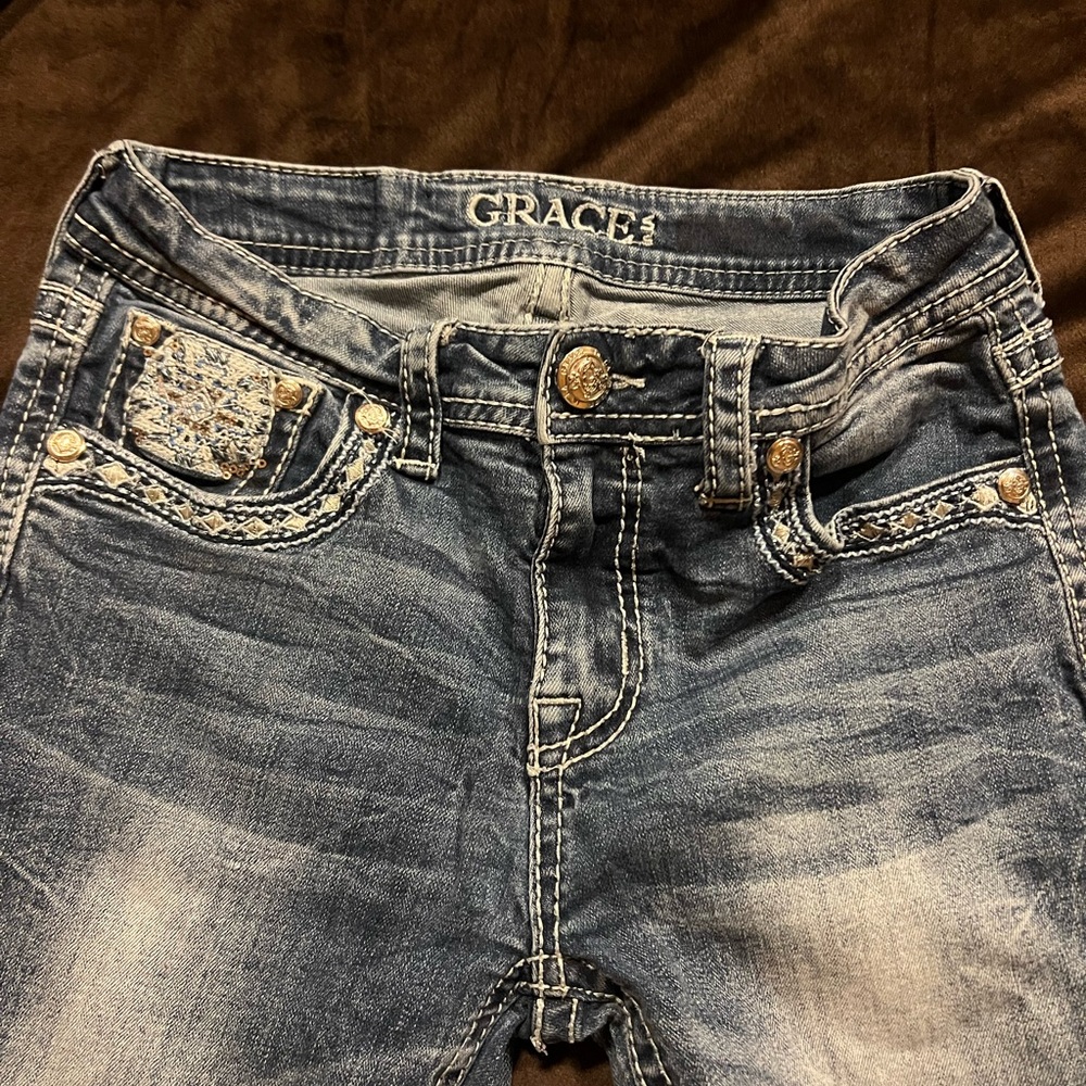 Grace Women's Blue Jeans with Embellished Details